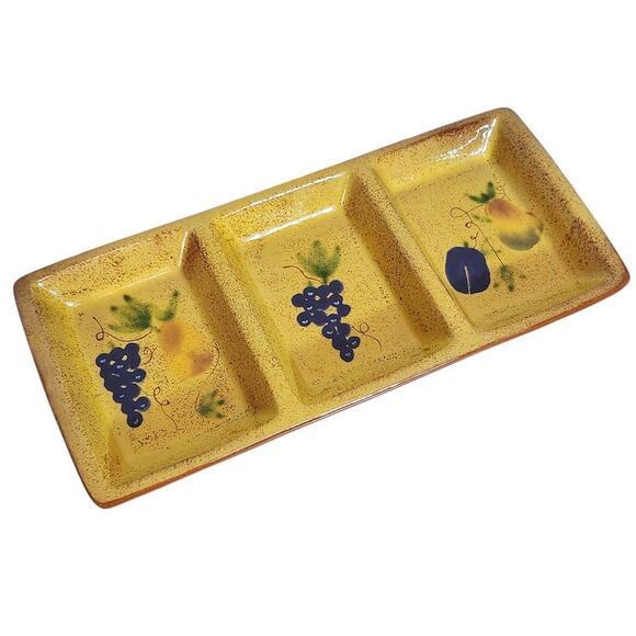 Summer Living Yellow Relish Dish with Grapes and Pear Tuscan Motif - Picture 1 of 8
